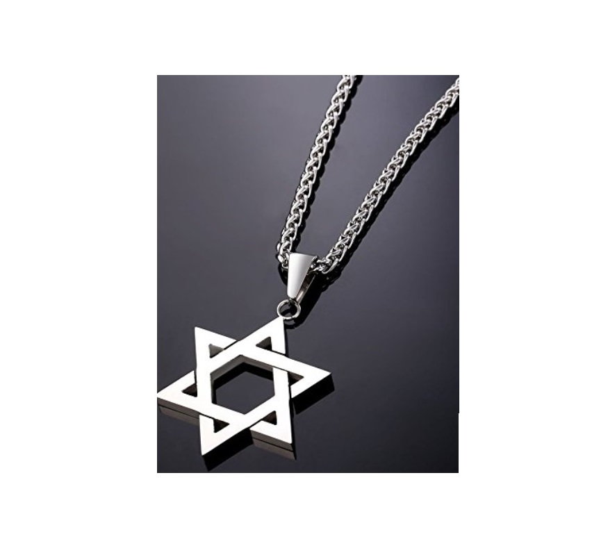 Collar de estrella de David con cadena de acero inoxidable chapado en Plata 316L joyería – Judaica Colombia