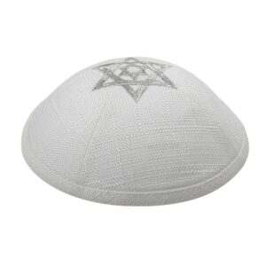 Kipa De Lino Con Bordado dos Magen david blanco 19 cm