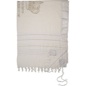 Talit Mofet Tamaño 50 – 120 x170 cm con rayas plateadas CORONA Y BENDICION ARONICA